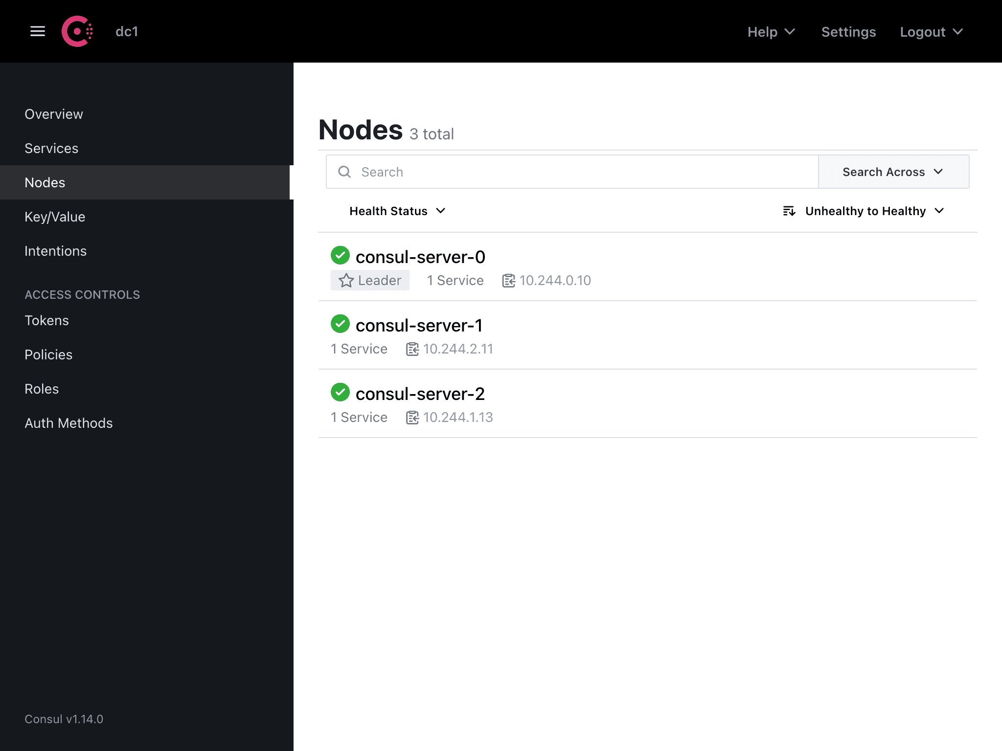 Consul UI Nodes